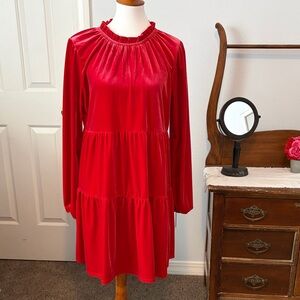 Copper Key Vibrant Red Long Sleeve velvet Dress